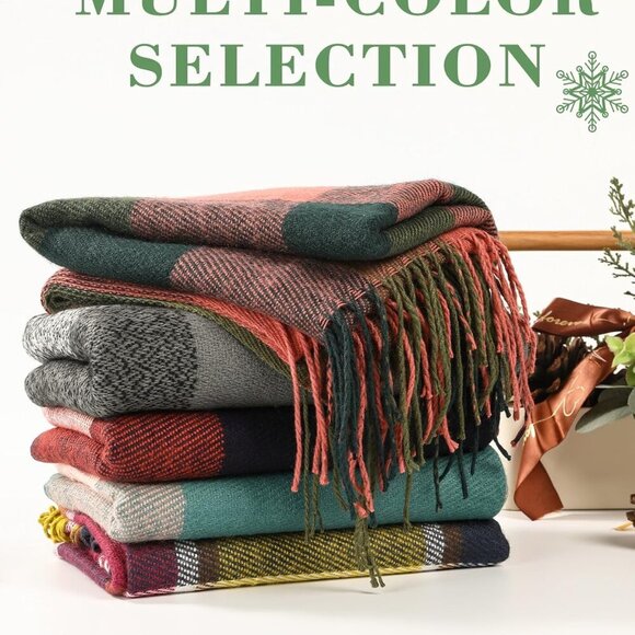 Scarf for Women - Women's Fall Winter Scarfs, Classical Scottish Checked Long Sh - Picture 8 of 9